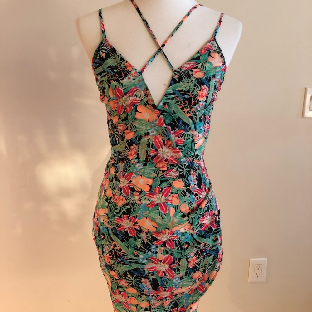 Brand New Strappy neon floral print dress